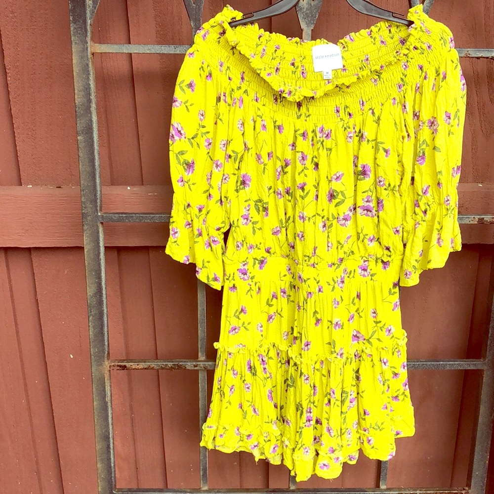 Yellow Off the Shoulder Mini Dress